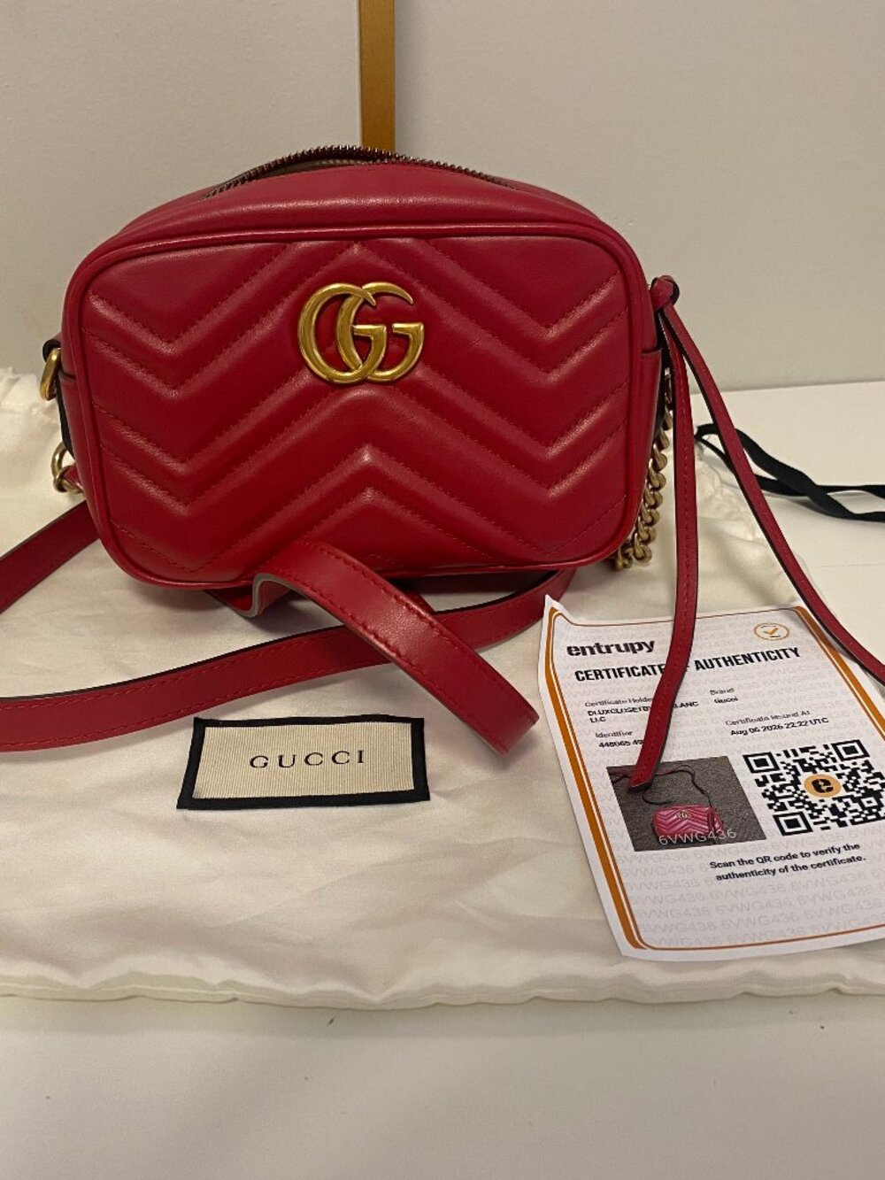 Authentic Gucci Marmont Red Mini Camera Bag with Dustbag and COA